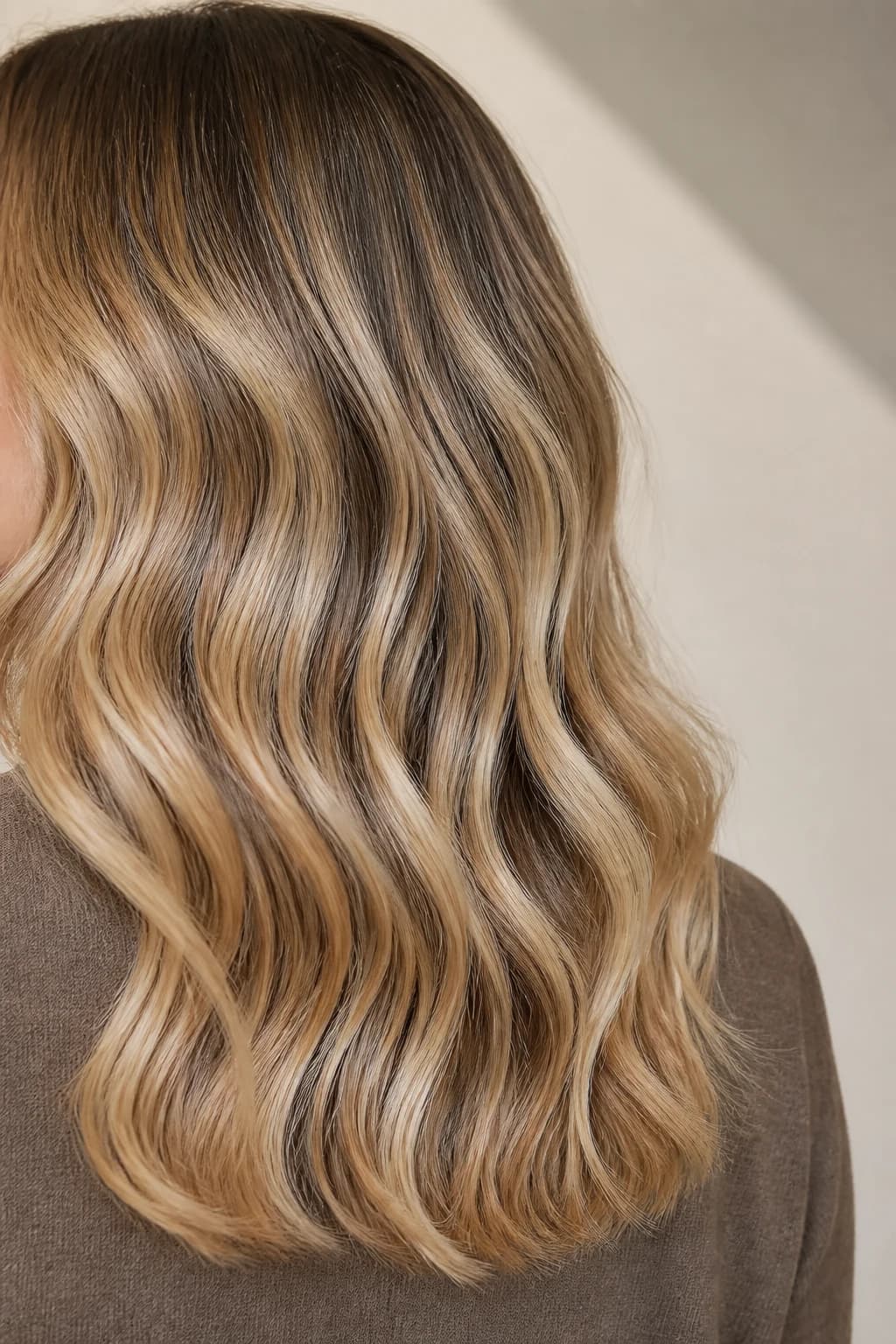Dettaglio editoriale di balayage beige blonde